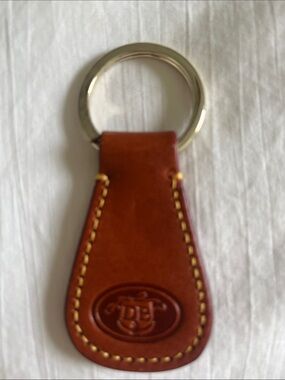 Dooney and Bourke Leather Key Fob in Brown with Embossed Initials